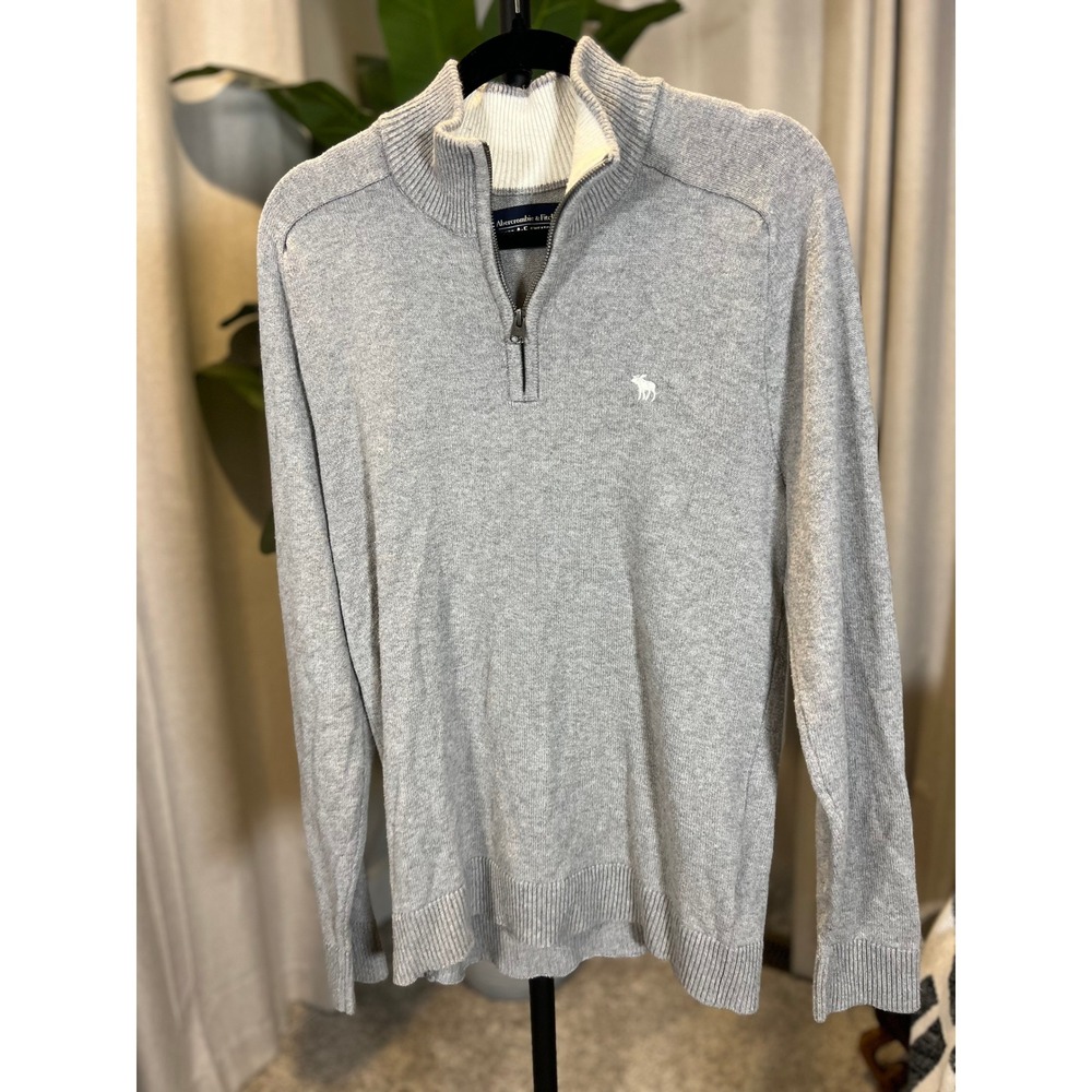 Abercrombie & Fitch Mens Gray Soft A&F Quarter Zip Pullover Sweater Size M Logo